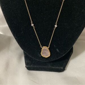Goldtone Luna Norte Pink Quartz Celestial Moon Necklace